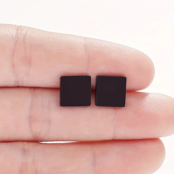 NEW Square shape stud Earrings Minimalist Black color - Boutique - Picture 2 of 2